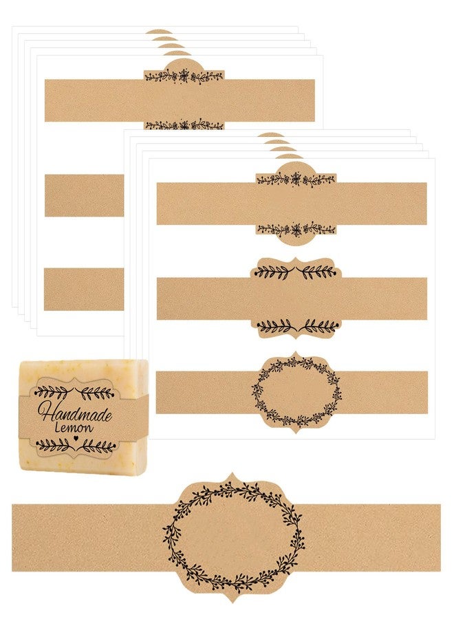 SMARSTICKER Brown Blank Kraft Soap Labels 120pcs Handmade Soap Wrap Tags Paper Soaps Sleeves Covers Tape for Homemade Soap Packaging Supplies (Decorated) - Image 1